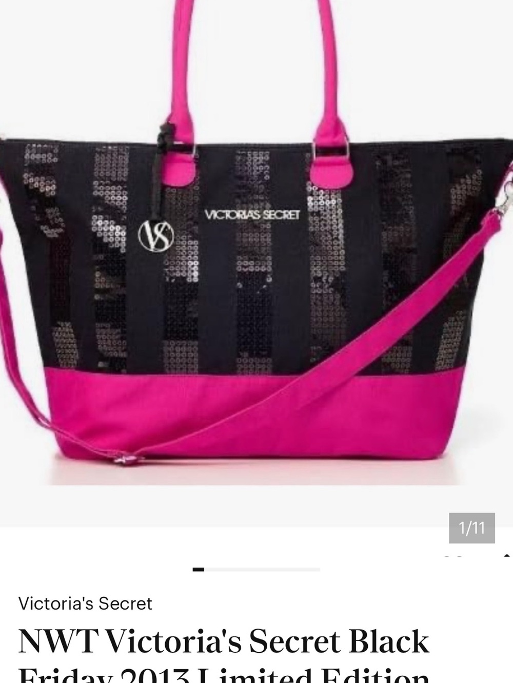 Victoria's Secret Black & Hot Pink Sequin Tote & Huge Sparkle Jewelry Lot